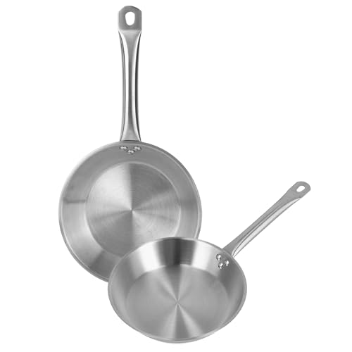 Well Home Set of 2 Frying Pans Ø30Ø34cm in Stainless Steel, Suitable for Induction and NO Non-Stick