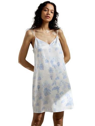 LilySilk 100% Silk Nightgown Mulberry Printed Silk Cami Night Dress with Spaghetti Straps & V Neck Relaxed Sexy