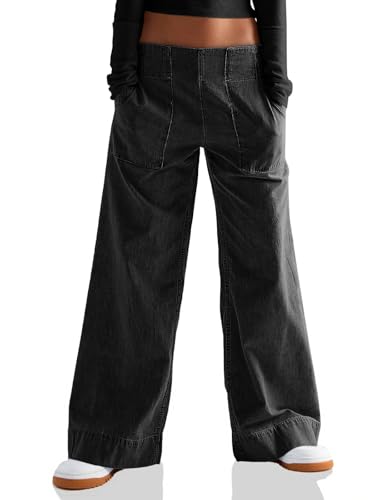 Image of Cicy Bell Womens Wide Legs Baggy Jeans Elastic High Waisted Casual Loose Boyfriend Denim Pants with Pockets
