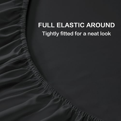 Image of Andency Black Queen Sheets Set 100% Viscose Derived from Bamboo | Cooling Summer Sheets, Deep Pocket Up to 16 inch, Silky Soft Hotel Luxury Breathable Bedding Sheets & Pillowcases