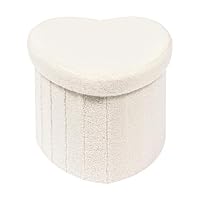 B FSOBEIIALEO Storage Ottoman Cube, Heart Shaped Ottomans with Storage Foot Stool Footrest for Lving Room, Boucle Ottoman Seat for Dorm Room,Faux Teddy Fur, White 15\"x15\"x15\"
