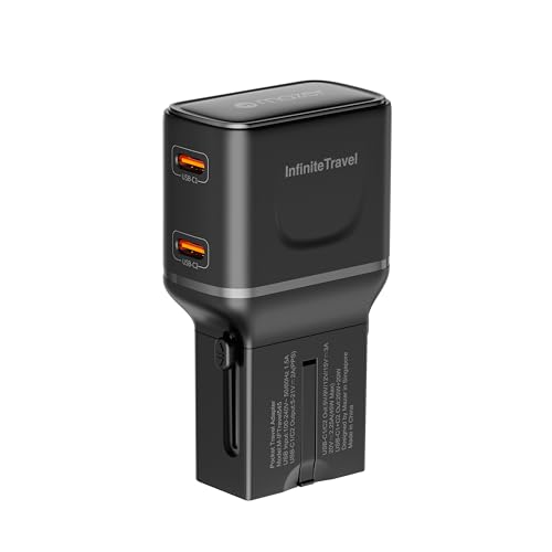 Mazer IFTRAVEL545 G45W Pocket Travel Charger Dual USB-C GaN Fast Charger with Universal Travel Adapter (Black)