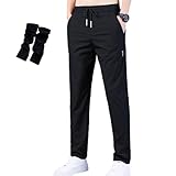 Argumub Pantalones de ocio transpirables de seda de hielo, para hombre, ultraligeros y de secado rápido, cintura elástica, Negro , XL