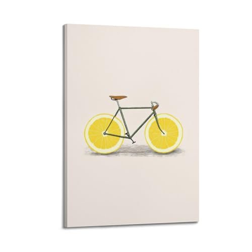 Poster vélo orange et fruits sur toile : déco de chambre zen
