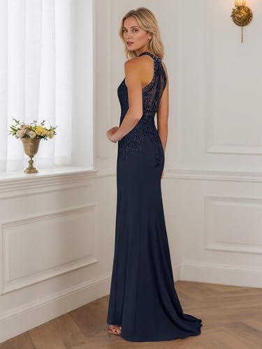 Long Lace Mother of The Bride Dresses Mermaid Halter Formal Dress for Women Wedding Guest3