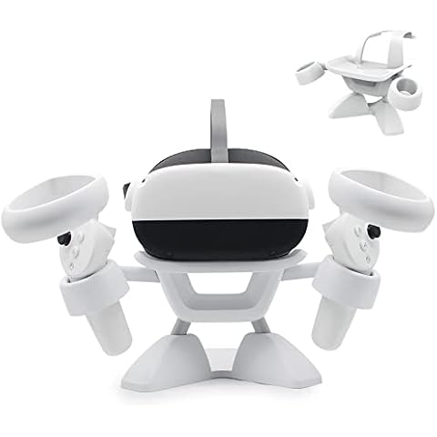 Dollox VR Stand, VR Headset Stand VR Display Holder Storage Virtual Reality Headset Desktop Display Stand for Oculus Quest 2, Quest, Rift, Rift S, Valve Index Headsets & Touch Controllers(White) Cover