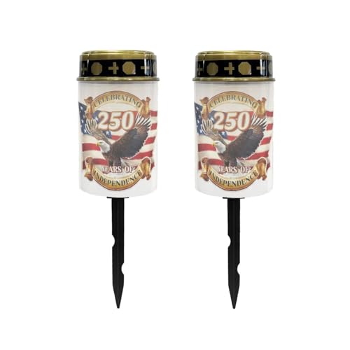 Image of Poceacles Eagle USA Flag 250th Print Solar Lights 4th of July Decorations Outdoor Waterproof Grave Lights for Cemetery LED Flameless Candle Cemetery Solar Pillar Candles Outdoor Decor, Pack of 2