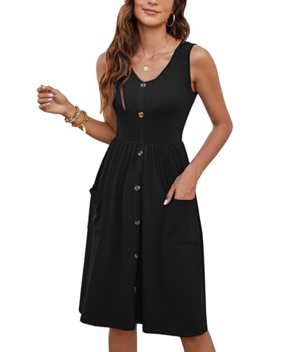Image of MOLERANI Women Summer Dresses Sleeveless Casual Loose Swing Button Down Midi Dress with Pockets