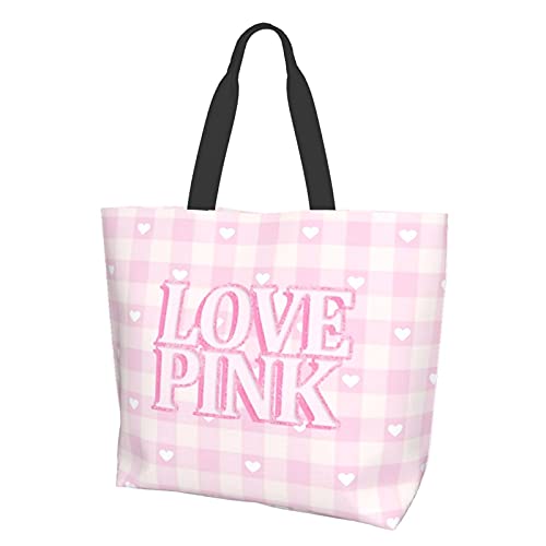 Victoria Secret Love Pink lattice Tote Bag for Women, Cute Bags for Girls |Shopping Bags, Beach Bag, Bridesmaid Gifts | Reusable Grocery Bags, Book Tote