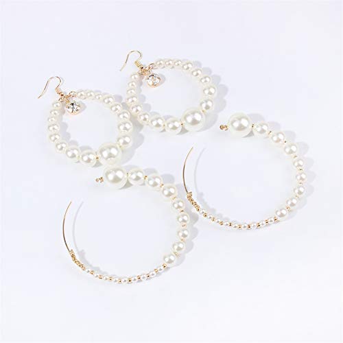 Large Imitation Pearl Hoop Earrings For Women Round Circle Rhinestone Cz Dangle Earrings Hook Fashion Jewelry #TOP4