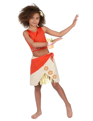 DEGUISE TOI - Déguisement Hawaï Corail Fille - Top - Jupe - Étole - 10-12 ans (L) - Orange - Déguisements enfants - 100% Polyester - Lavable à la main - Carnaval