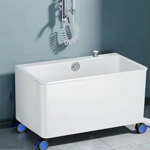 Uhetoice 流し台 キッチンシンク 犬の入浴用流し台 ガーデンシンクプラスチックシンクアクセサリー付き大容量シンク 車輪付き 360°回転 シングルシンク水栓付き 省スペース 収納便利 簡単取付屋外 屋内 ガレージ ガーデニング バーベキュー 用 (