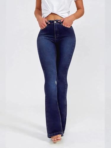 Women's Flare Stretch High Rise Jeans Skinny Bell Bottom Denim Pants2