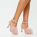 BCTEX COLL Women's Heeled Sandals Fluffy Feather Square Open Toe Ankle Strap Sexy Stiletto High Heels for Wedding Party Dance Evening, Pink, Size 8