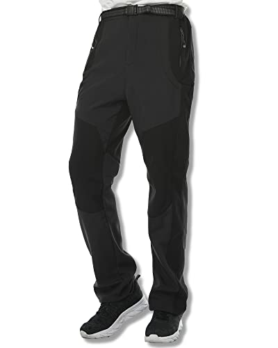 SOLOYEE Herren Outdoor Hose Verdickte Wanderhose Plus Samt Gefüttert Skihose Snowboardhose Wasserdicht Trekkinghose Funktionshose Schnelltrocknend Softshellhose mit Einstellbar Gürtel,Schwarz 3XL Cover