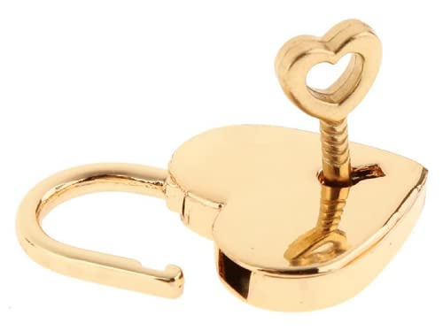 Image of 1 pcs Metal Heart Shaped Polished Padlock with Skeleton Key Replacement Handbag Bag Wedding Bow Lock Jewelry Box Storage Box Lock Diary Book (Gold-1 pcs)