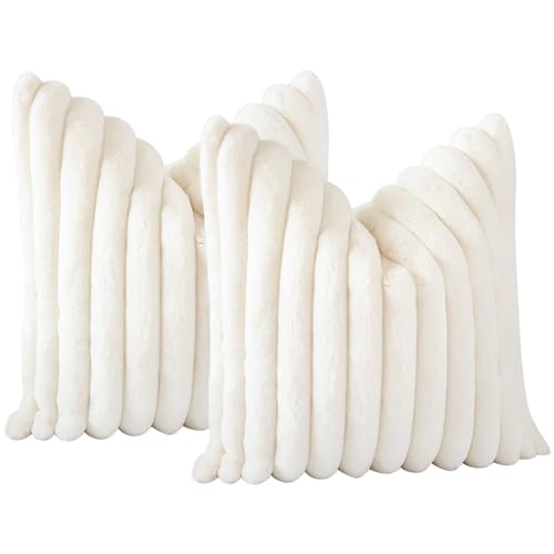 Soleebee 2er Set Plüsch Samt Kissenbezüge, Weiche Künstliche Pelz Dekorativ Sofa Zierkissenbezüge Dekokissen Kissenhülle für Couch Schlafzimmer Zuhause Auto Dekor (50x50cm, Beige Weiß)
