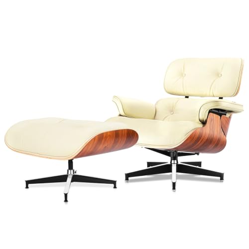 Image of Mid Century Modern Top Grain Leather Chaise Lounge Chair & Ottoman