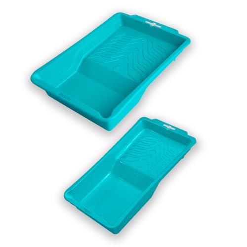 TOTAL - Juego de 2 Bandejas para Pintura - Cubetas Plástico - 1 Bandeja 435 x 300 mm Carga máxima 60 Kg - 1 Bandeja 305 x 150 mm Carga máxima 25 Kg - Diseño a Dos Alturas para Evitar Goteo