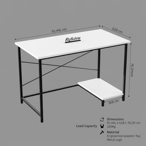 Image of RIZIK Store Folding Study Table | 36 inchx24 inch Computer Desk with Laminated Top & Metal Frame | Home Office, Bedroom, Study & Kids Room Warranty Protected (Plain White)