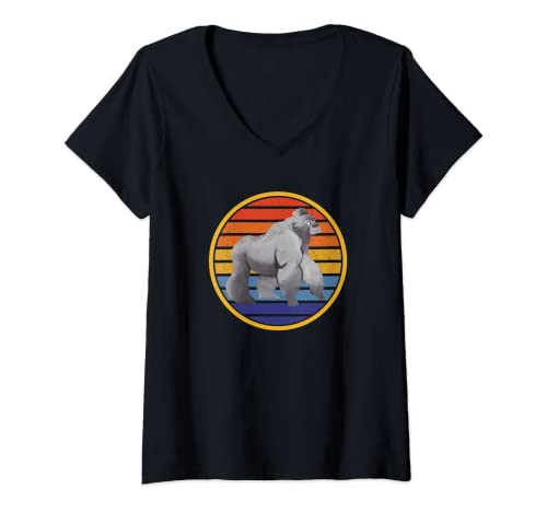 Womens Gorilla Lover Silverback Gorilla Wildlife Ape Lover V-Neck T-Shirt