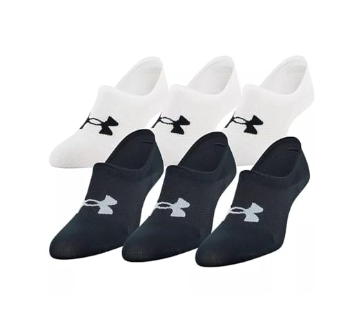 Under Armour Women's 6 Pack Essential Ultra Low Socks, Medium, Black/White