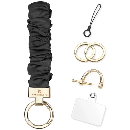 Image of Scrunchie Keychain Wristlet, Key Chain for Car Keys with D Ring, Stretchy Phone Charms with Tether Tab for Women.