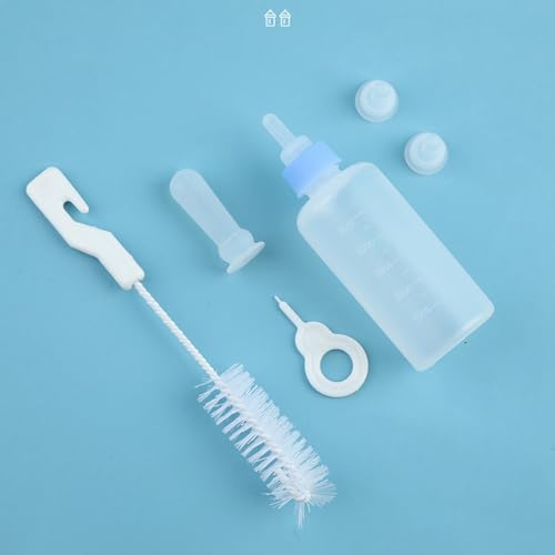 Aufzuchtflasche Katze, 60 ml katzenaufzuchtmilch Haustier Babyflasche Kit, Aufzuchtflasche Pet Milchflasche Haustier Babyflasche Kit mit Reinigungsbürste und Ersatznippeln für Kätzchen und Kleintiere