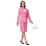 Lamgool Women's Business Skirt Suit Set 2 Piece Office Outfits Notched Lapel Blazer and Pencil Skirt (Pink, X-Large)
