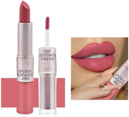2 in 1 Rossetto Matte Liquid Lipgloss,Colore Intenso e Vibrante Rossetto liquido Matte a lunga tenuta (rosa 055)
