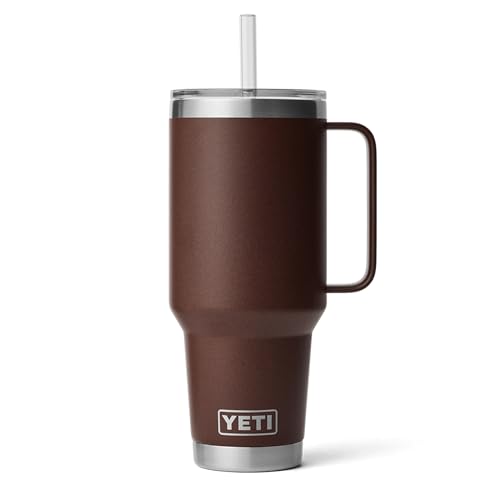 Image of YETI Rambler 42 oz Tumbler with Handle and Straw Lid, Travel Mug Water Tumbler, Vacuum Insulated Cup with Handle, Stainless Steel, Wetlands Brown