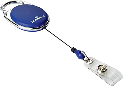 DURABLE support identité bleu déroulant avec bouton poussoir antichute
