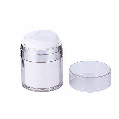 2 Pack 1 OZ Airless Pump Jars, Empty Refillable Cosmetic Air Pump Jars Bottles Airless Lotion Cream Sample Containers Makeup Vials Accessories Leak-Proof DIY Travel 30ML White