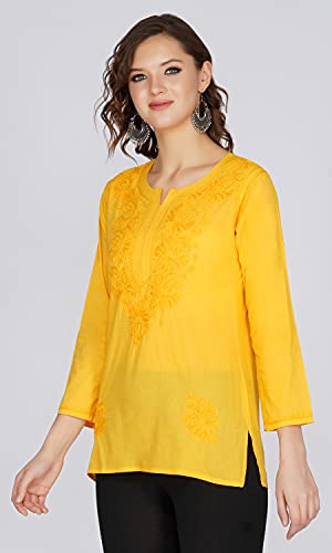 Image of Vahson Designer Hand Lucknowi Chikankari Embroidery Cotton Short Kurti for Women /Girls