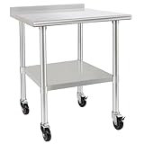 HARDURA Stainless Steel Table 30 x 36 Inches with Wheels Casters NSF Heavy Duty Commercial Prep Table with 2” Backsplash and Adjustable Undershelf for Restaurant Kitchen Home and Hotel