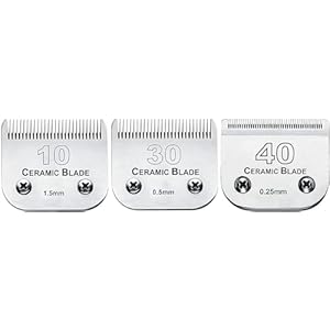 3Pack Dog Grooming Clipper Replacement Blades Compatible with Andis/Wahl/Oster Dog Clippers,Detachable Ceramic Blade & Stainless Steel Blade(#10+30+40)