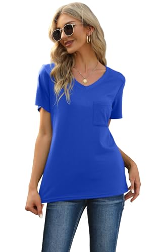 Image of RUBZOOF Women's Short Sleeve Pajama Sets with Pockets Casual V Neck 2 Piece Lounge Sets S-3XL