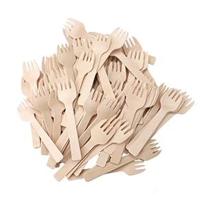 300 Stk Holzgabeln Disposable Cutlery Einweggabeln Kuchengabeln Holz Einmalbesteck Holzbesteck Löffel Gabeln Einmal Einwegbesteck Klein Holzlöffel Party Besteck für Camping Picknick 4 Inches