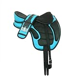 ADB CREATIONS Synthetic Treeless Freemax Horse Saddle Handmade Western Lightweight Synthetic Horse Saddle with Comfy Padded Seat Matching Girth and Aluminum Stirrups 10 to 18-Inch Seat (Sky Blue)