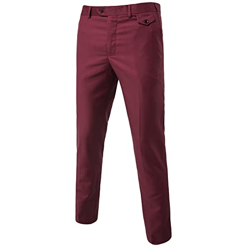 Men's Stylish Slim Stretch Pant Solid Color Skinny Fit Comfort Suit Pant Lightweight Comfort Business Trousers (Red,X-Large)