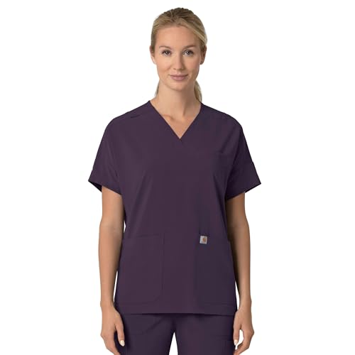 Carhartt Women's Oversized V-Neck Scrub Top, Black Plum