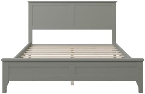 Miniatura 33 de Base de cama de tamaño matrimonial con cabecero y estribo, cama de plataforma de madera maciza blanca de estilo conciso moderno para niños,