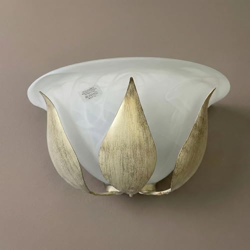 Generico Applique da parete in vetro di murano e ferro battuto avorio e oro, lampada da parete classica shabby chic 1 luce bon-209