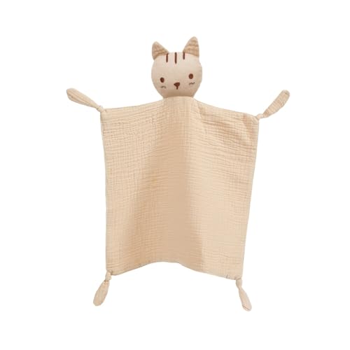 Image of insular Lovey Blanket for Boys and Girls, Organic Cotton Muslin Security Blanket for Babies, Soft Breathable Lovie Soothing Towel for Newborn and Infant, Khaki Cat