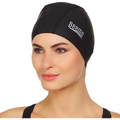 BEEMO Kids Men or Womens Swim Cap -Black Cover