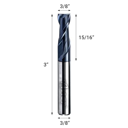 ACCUCUT I2KES 2 Flute 3/8” Carbide Square End Mill - Milling Bit Set for Aluminum, Steel, Copper, Plastic & Alloys - 35 Degree Helix, AlTiN Coating CNC Router Bit