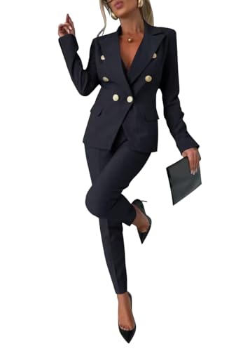 shownicer Tailleur Femme 2 Pièces Elegant Slim Fit Manche Longue Blazer Veste Formel Bureau Travail Pantalon Ensemble Blazer OL Couleur Unie Costumes Outfits...