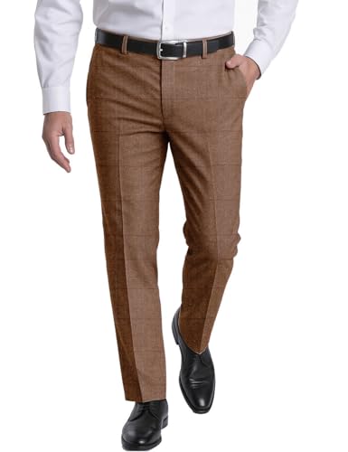 Men's Classic Fit Dress Pants Checked Tweed Herringbone Wool Suit