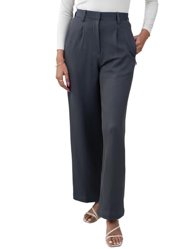 Image of Leriya Fashion Women High Waist Polycotton Formal Trousers | Summer Breathable Wide Leg Pants with Pockets |Casual, Office & Travel Outfits