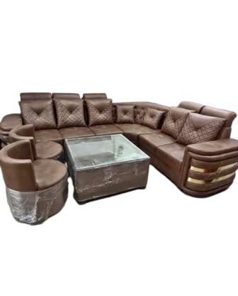 L Shape 7 Seater Sofa Set for Living Room with Center & 2 Round Chair ...